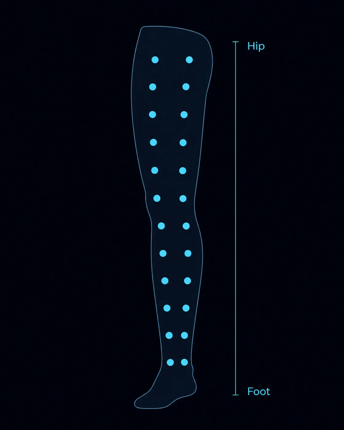 Leg diagram showing the VEGF injection sites distributed from hip to foot